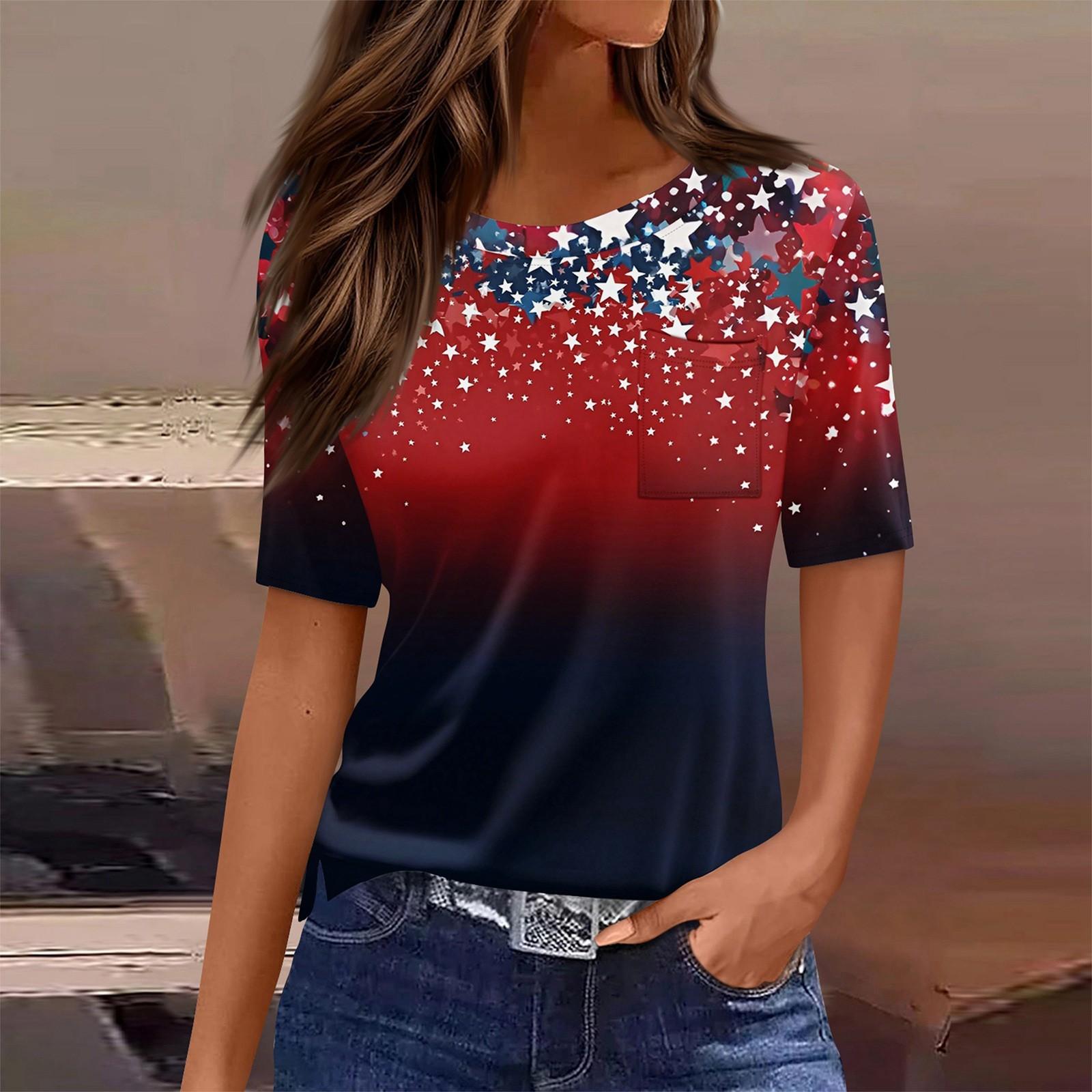 

T Shirts For Women Round Neck Dressy Casual Blouses Printing Short Sleeve Summer Tops Loose Fit XL