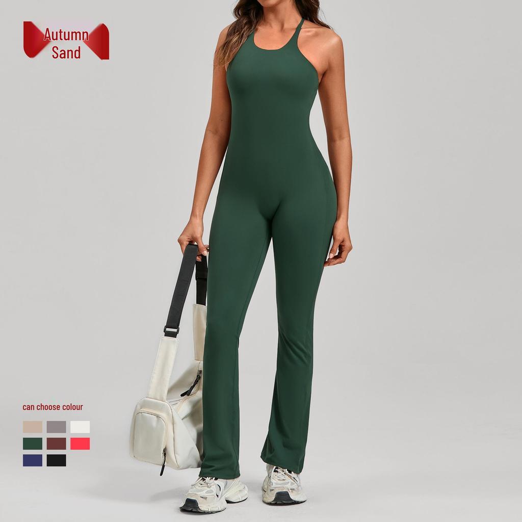 Adjustable Strap Flare Bodysuit Yoga Wear - European & American Sports Fitness Jumpsuit