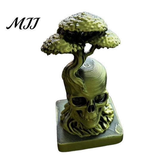 Durable Pla Material Statuette 3D Printed Tree of Life Skull Figurine, Gothic Desktop Ornament for Dark Academia Home Accessories Office Decor,