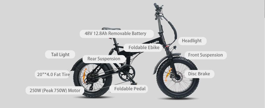 ElekWheels E5 750W Electric Bike - Foldable Fat Tire eBike with Dual Suspension, 50KM Range, LCD Display & Dual Disc Brake