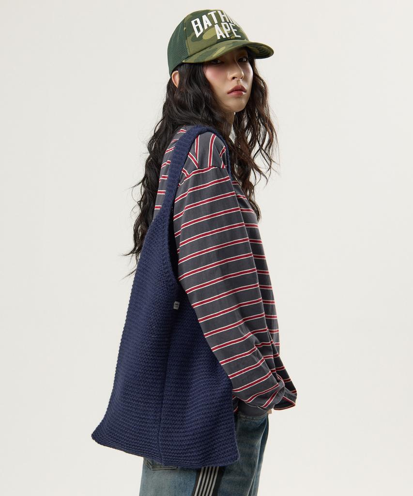 UNKNOWN PLANET Ivy Stripe Round Long Sleeve T-Shirt Gray