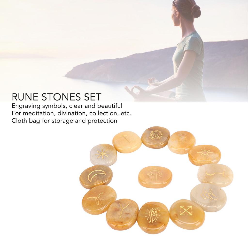 13PCS     Stones with Cloth Bag Engraving   Stone for Divination   Meditation