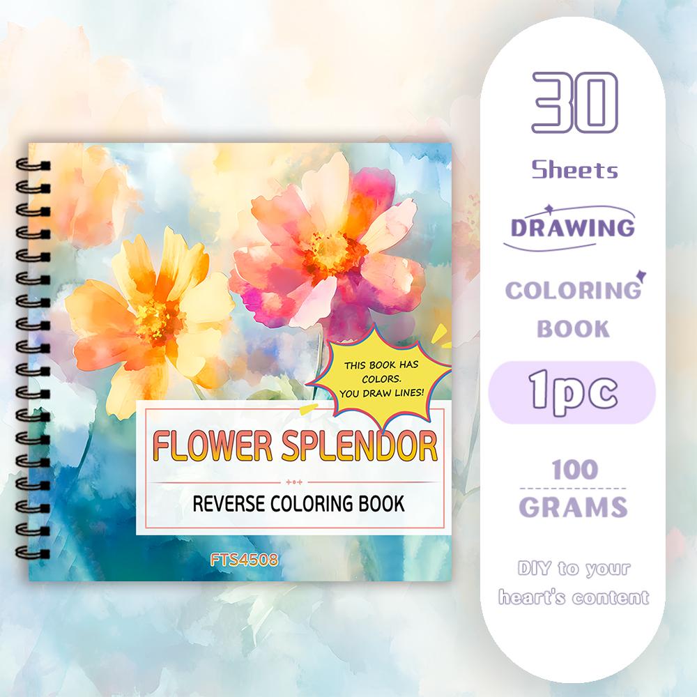

1 шт., Книга для раскрашивания с обратным эффектом «Цветочная», 30 листов 100 г/м², Расслабляющие и креативные линии «Все, что нужно, — это ручка», Подарок на день рождения