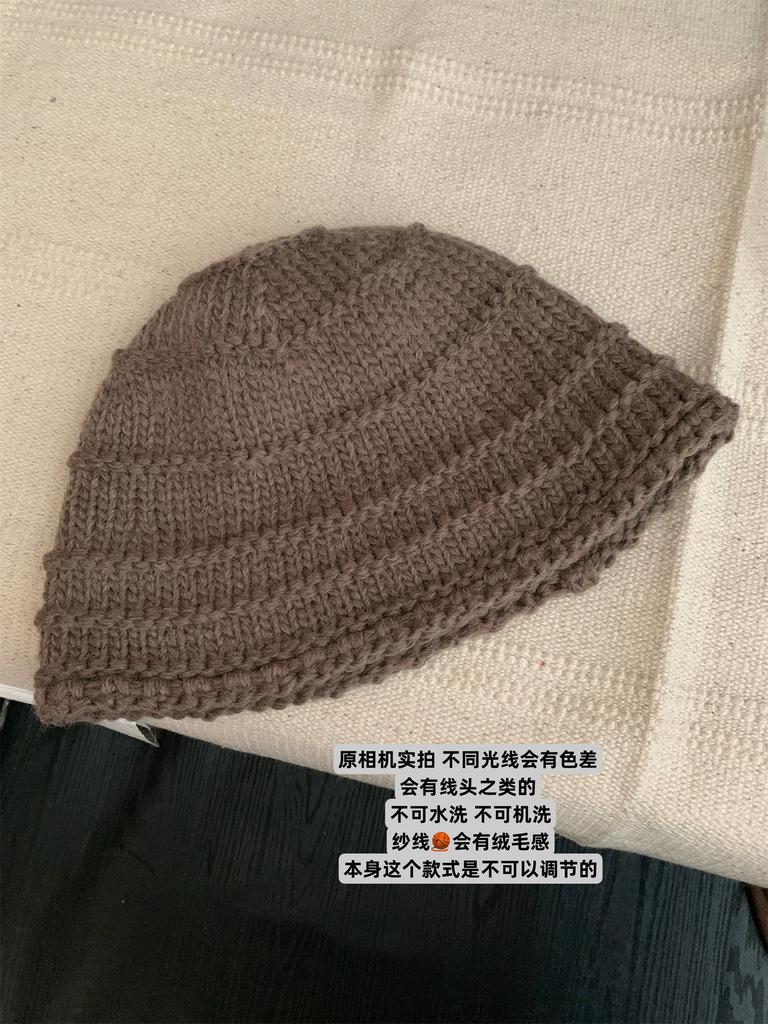 Cappello a secchiello in maglia stile casual da donna, versatile, caldo, color beige, cappello in lana, autunno e inverno, nuovo cappello in maglia con protezione per le orecchie