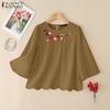 ZANZEA Women Casual Floral Embroidery Loose Summer 3/4 Sleeve Blouse
