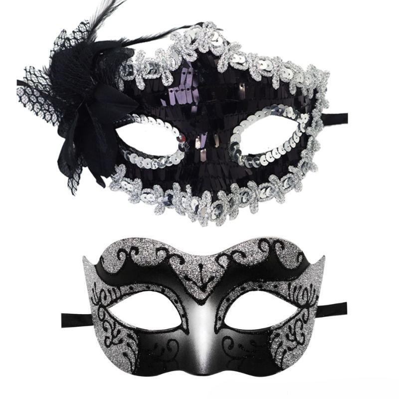 2 stuks Elegante Zwarte Kant Masquerade Maskerset voor Koppels - Perfect voor Venetiaans Feest, Mardi Gras en Halloween Vieringen