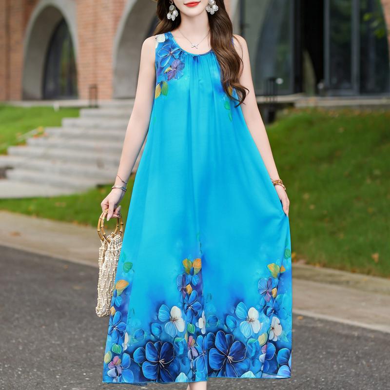 Элегантные женские платья Летняя винтажная одежда Повседневное платье без рукавов Длинное платье XL
