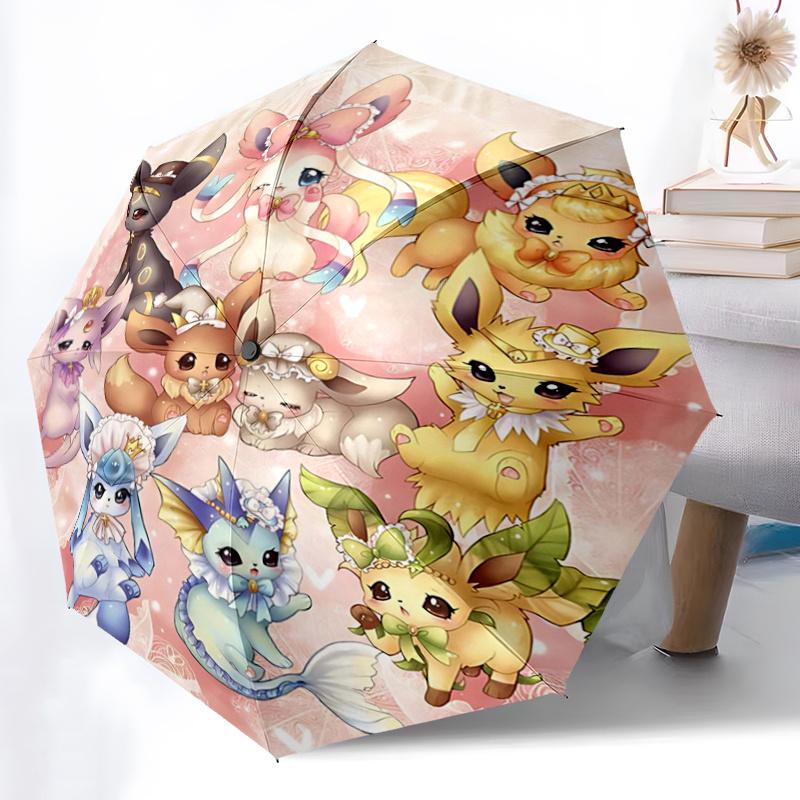 1pc Enchanted Eeveelutions Fully Automatic Folding Portable Umbrella, 8 Iron Frames, Three-Fold Design, Suitable for All Seasons, Suitable for Ou