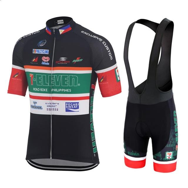7-Eleven Cyklistický dres Set Krátký rukáv Bib šortky Dry Fit Lycra Unisex