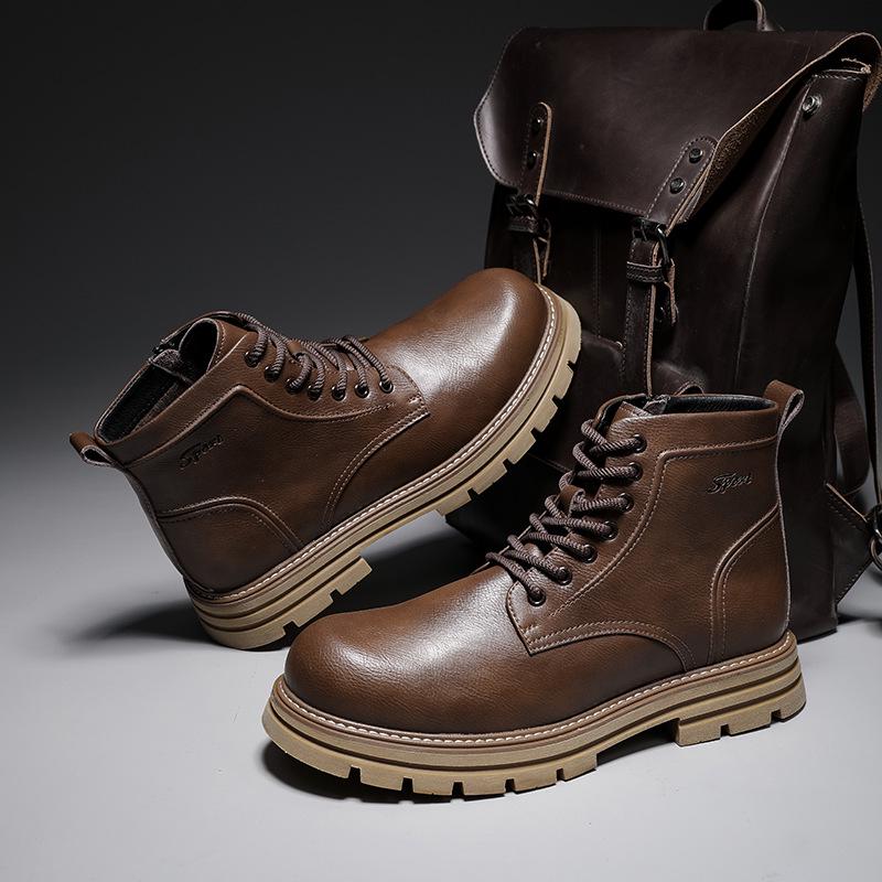 Men's 2025 British Style Retro Leather Boots - Thick Sole, Genuine Leather for Autumn/Winter