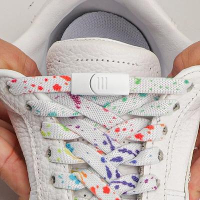 Flat Elastic Laces Sneakers Magnetic Buckle Lock Shoelaces Without Ties Splash Ink Print Shoelaces Kids Adult No Tie Shoe Laces