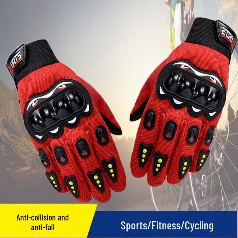 Breathable Non-Slip Long Finger Motorcycle Riding Gloves One Size красный