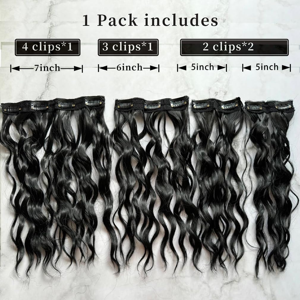 4 PEZZI Estensioni per Capelli Clip-in 12" Corti Ricci Ondulati Estensioni per Capelli Invisibili Naturali Morbidi per Donne Colore con Riflessi Biondi