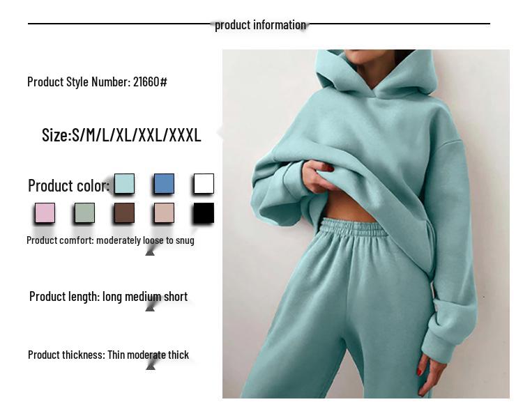 2026 Spring Women's European & American Solid Color Hoodie Sweatshirt & Long Pants Casual Streetwear Two-piece Set