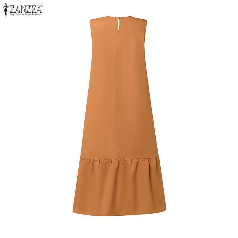 ZANZEA Women Casual Round Neck Summer Sleeveless Dress