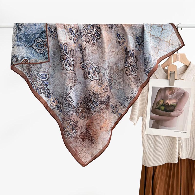 91 Retro Double-sided Velvet Large Square Scarf Women's New Spring and Autumn Foreign Style Fashion Cashew Flower Silk Scarf Neck Scarf Shawl