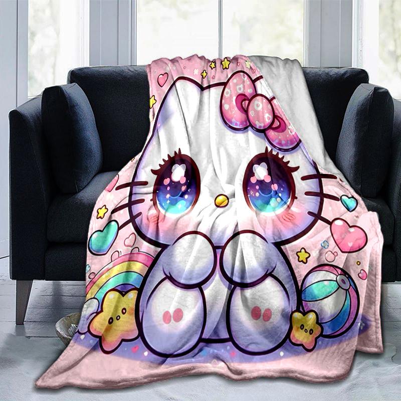1pc Cartoon Hello Kitty's Magical Adventure Blanket,Living Room, Travel, Camping, Car Blankets, Beach, Office Naps, Seasonal Home Decorative Throw Gif