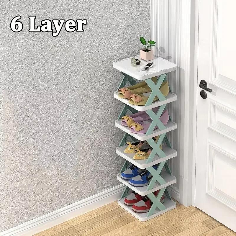 A simple shoe rack at the door, a household space-saving shoe storage wonder - a plastic narrow shoe cabinet