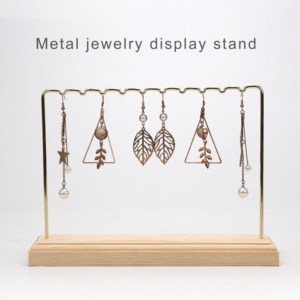 Functional Metal Jewelry Holder Durable Metal Jewelry Stand with Wood Base Holder for Store Counter Display