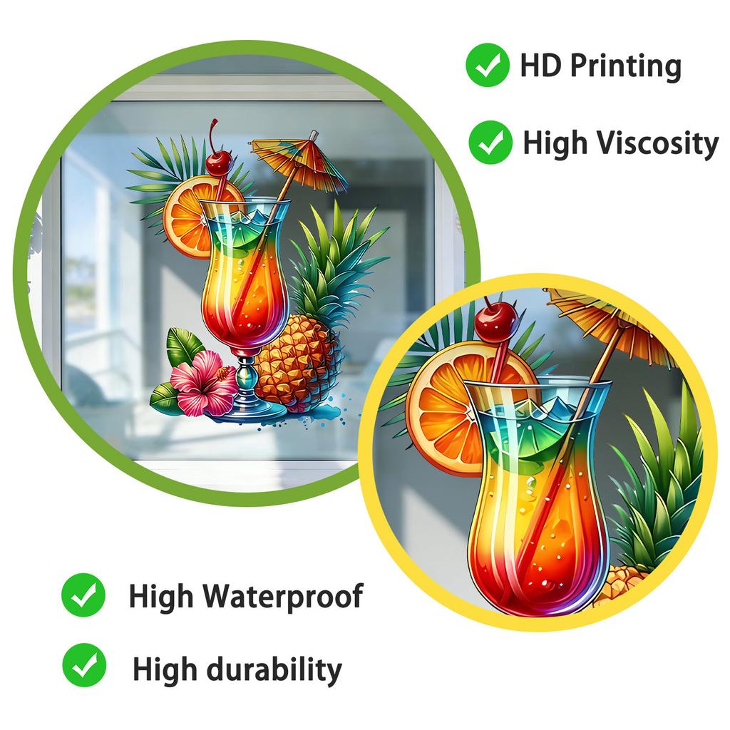Tropical Cocktail Static Cling Wall Sticker for Kids Room Living Room Bedroom Home Decor