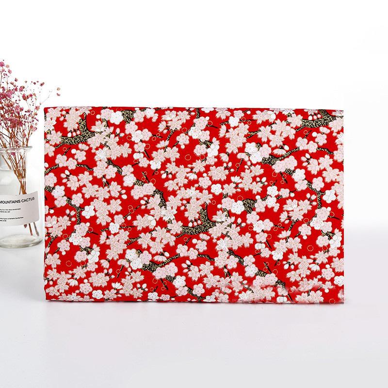 

100*150 см в японском стиле с красным вишневым цветком, бронзовая ткань для шитья, лоскутного шитья, рукоделия, материала для самостоятельной работы 100x150cm