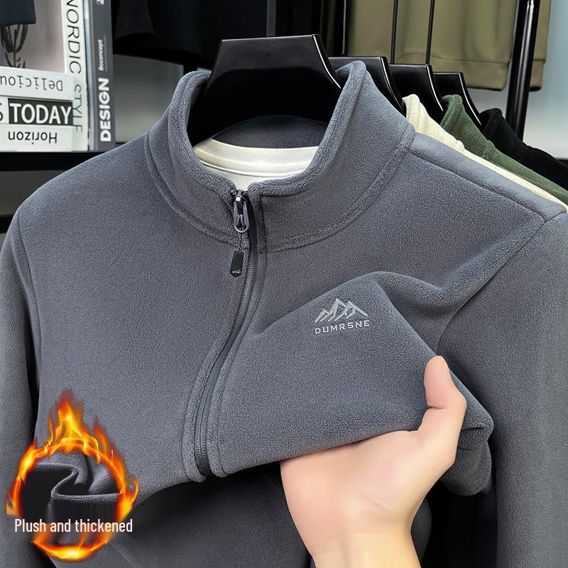 Men s Trendy Stand Collar Fleece-Lined Zipper Cardigan Jacket - 2025 Autumn/Winter Collection XL