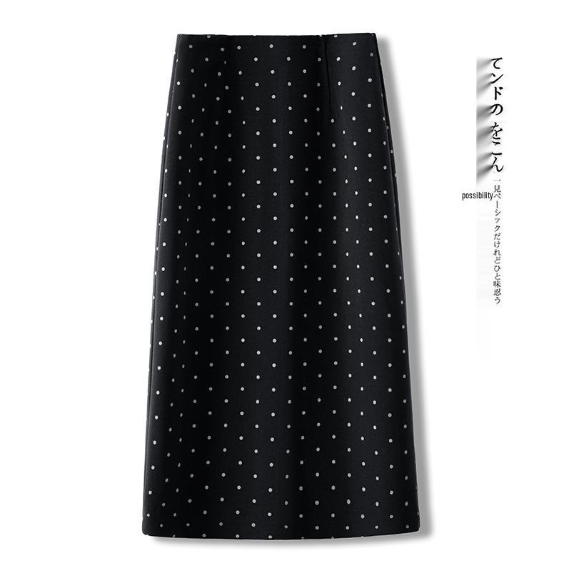 Polka Dot Woolen Mid-Length A-Line Pencil Skirt - Autumn Winter 2025 Collection