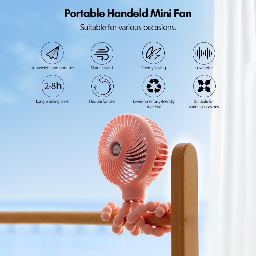

Octopus Tripod Clip on Fan USB fPortable Flexible Handeld Mini Fan Stroller Fan 3 Speeds Adjustable for Desk Crib Car Seat Bike синий