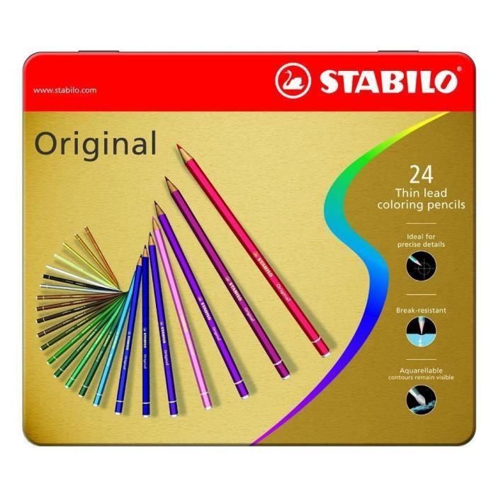 STABILO Boîte Métal X 24 Crayons De Couleur Original