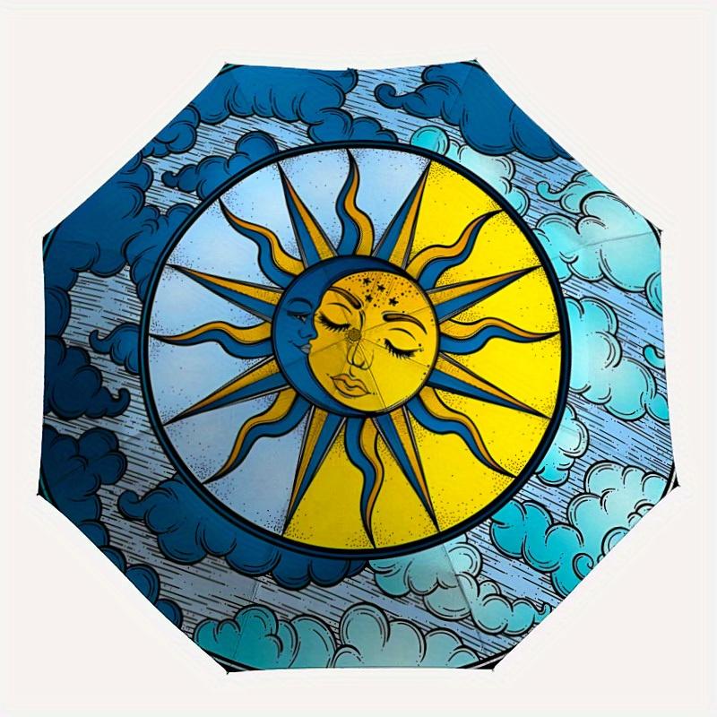1pc Sun Moon Automatic Open/close Folding Compact Umbrella, 8-Rib Sturdy Canopy, Lightweight Portable, Everyday Use, Gift, Outdoor Umbrella, Travel Es