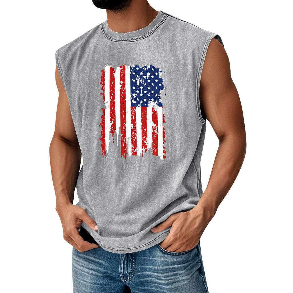 Men's Printed Round Neck Distressed Top Casual Comfort Vest