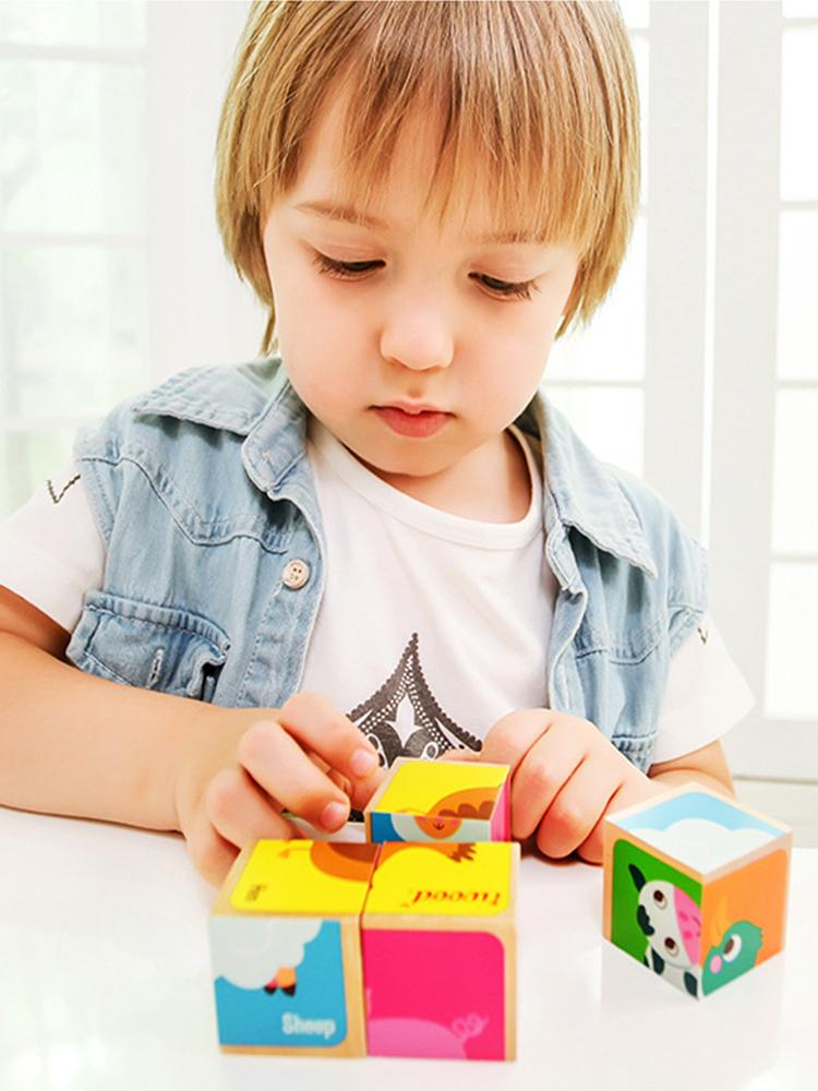 Children's Puzzle for Ages 1-3: Educational Wooden Early Learning Toy with 4 Pieces and Six-Sided Pictures