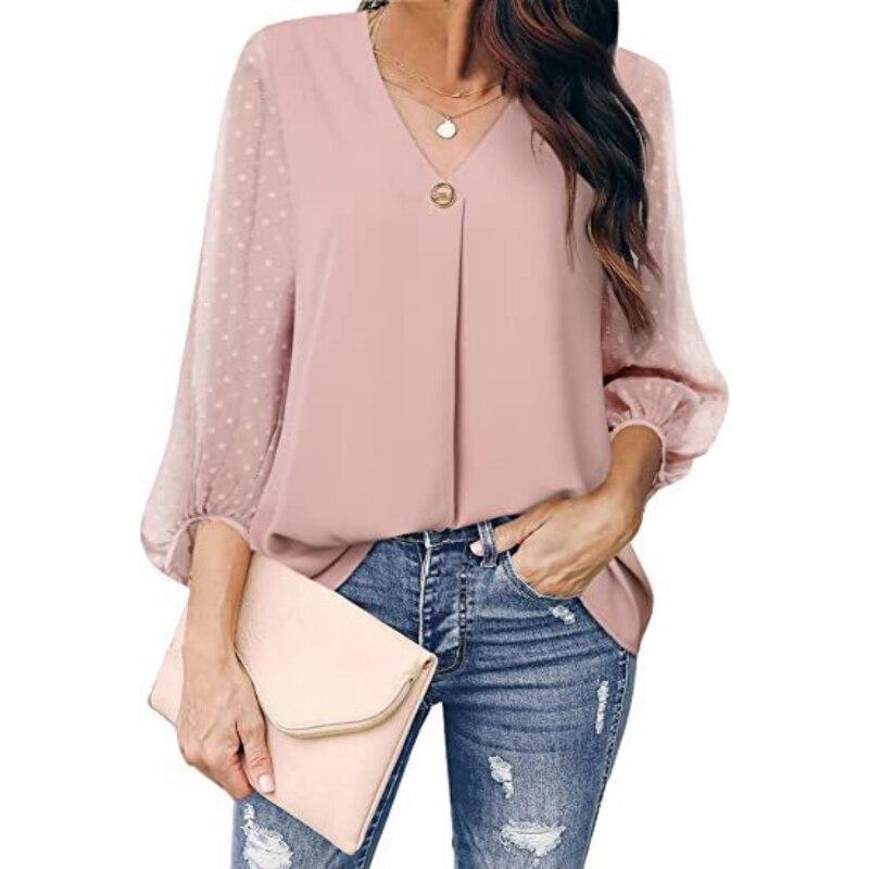2023 frauen Kleidung Frühling Herbst Mode Dot Puff Sleeve Frauen Tops V-ausschnitt Lose Lange Hülse Hemd Bluse Blusas 25792