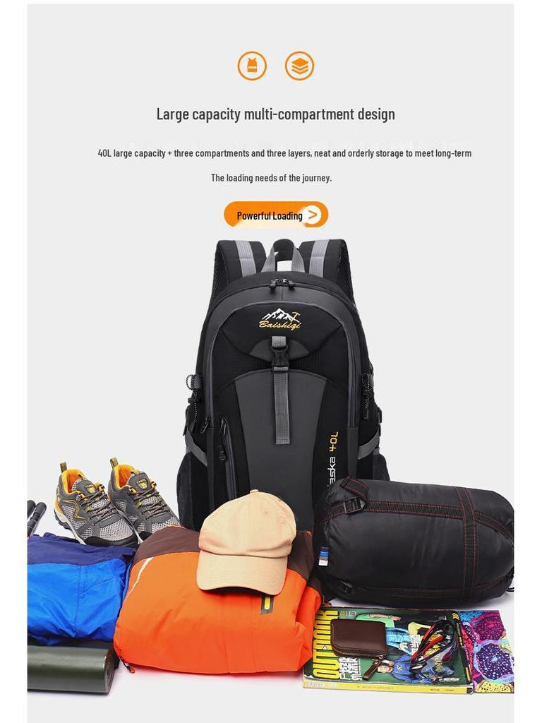 Large Capacity Unisex Outdoor Hiking Backpack with Breathable Back Pad and Dual Support for Fitness.