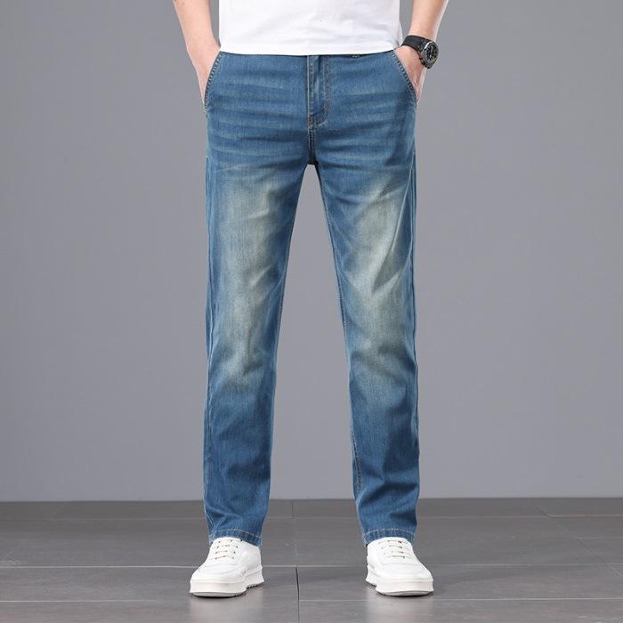 

High Waist Loose Light Business Straight Jean Trousers Densely Woven Elastic Denim Fabric Soft 29