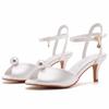 Summer Shoes For Women Sandals Silk 6.5CM Low Thin Heels Pearl Buckle Strap Hollow Peep Toe Women's Shoes White Dress Sandals
