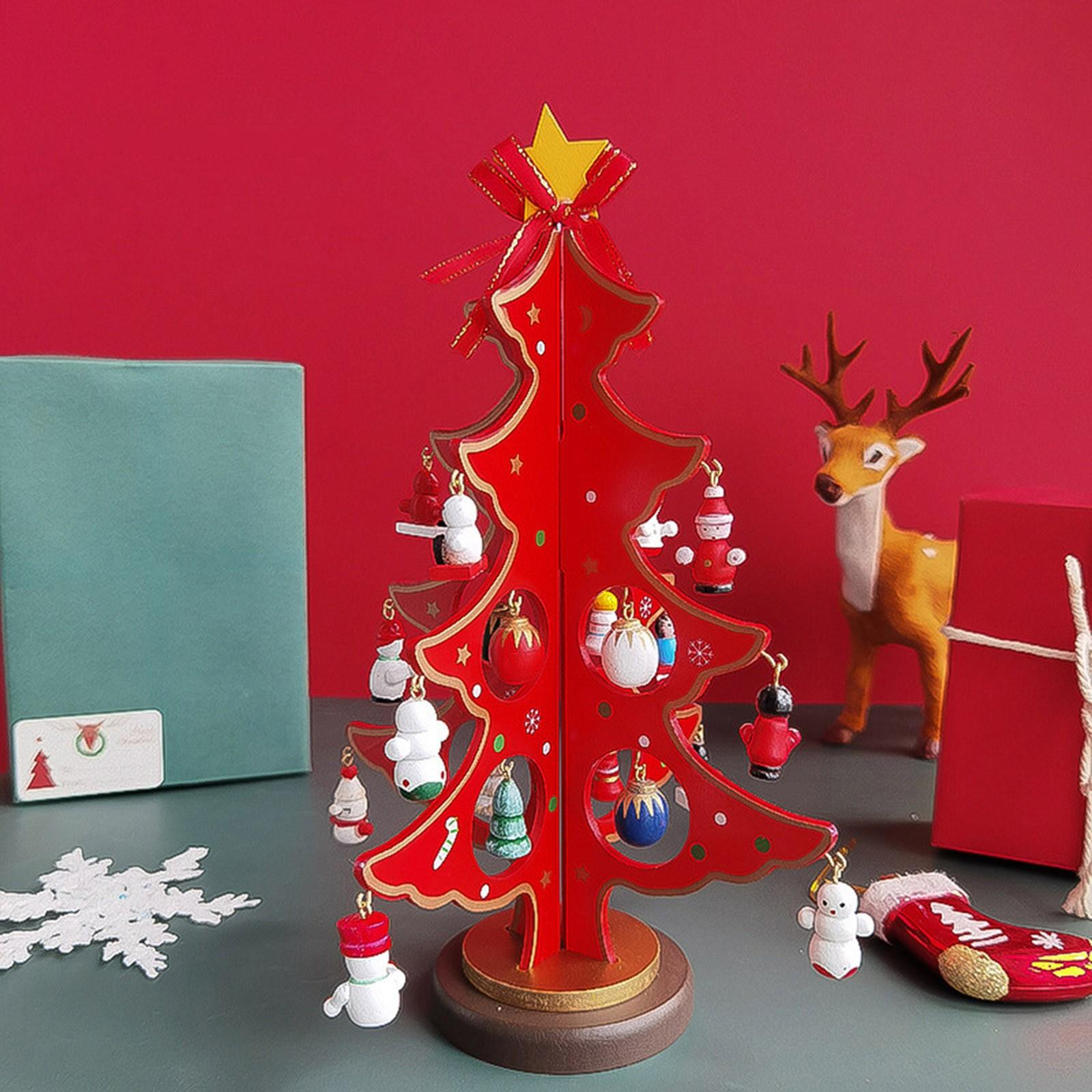 Mini Wooden Tabletop Christmas Tree Christmas Toy Set Countdown Advent Calendar Wooden Christmas Tree Christmas Ornament Gift