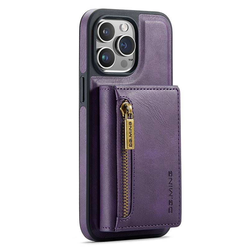 

DG.MING M5 Series For iPhone 13 Pro Max Case Magnetic Wallet PU+PC+TPU Phone Cover Purple