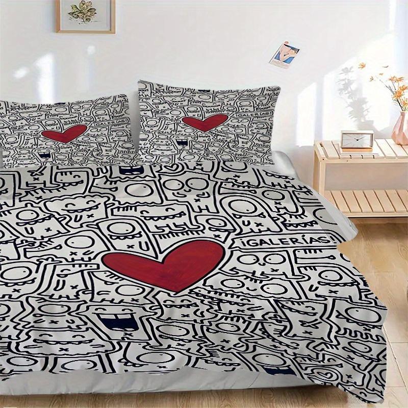 

3 шт. Комплект постельного белья с принтом «Сердце монстра», Дышащий и мягкий, Подходит для всех сезонов, Идеально для домашнего использования, Подходит для декора спальни yy250821206 135x200cm