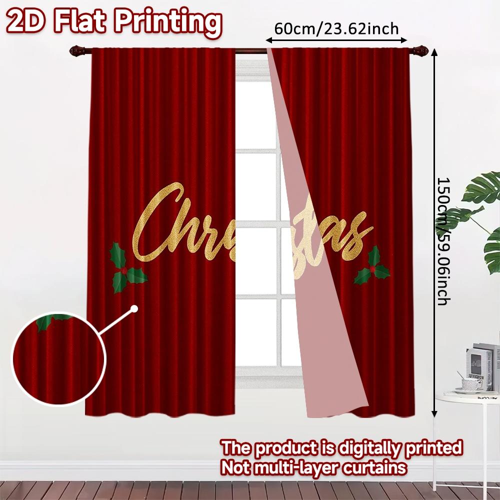 2pcs, 2D FLAT PRINTING Curtains (Without Rod) FestiveDecor Holiday Curtains Durable Polyester Curtains Art Deco Festive