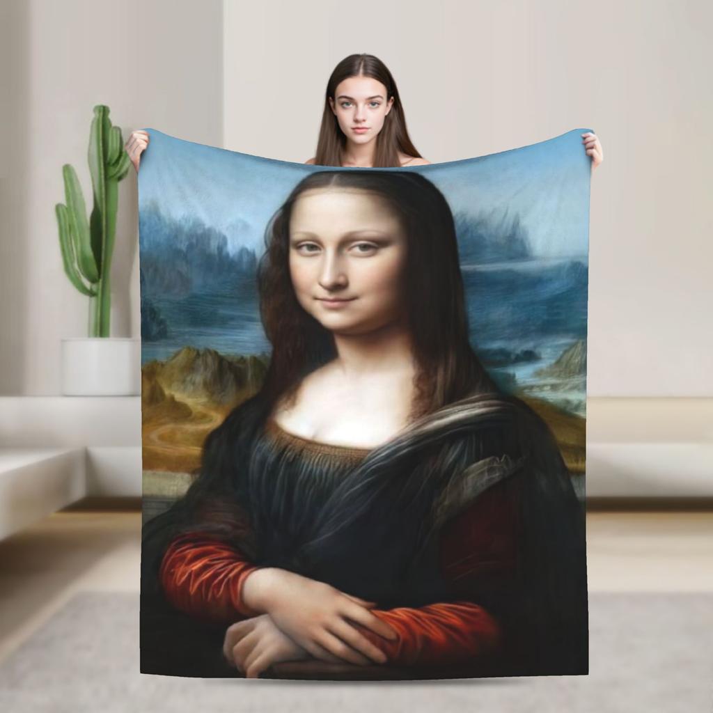 Starry Night Mona Lisa Throw Blanket Cozy Fashion Blanket  For Couch Chair Travel Car Flannel Bedspread Bed Cover