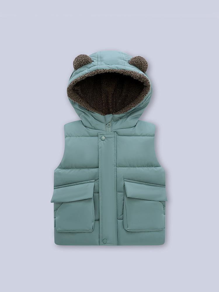 

Children s Hooded Vest Padded Sleeveless Jacket with Plush Lining and Ear Detail Soft Warm Outerwear for Fall Winter 120