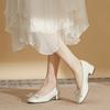 Leather retro square head bow light mouth low heel single shoes women's new autumn soft sole fairy style thick heel high heels