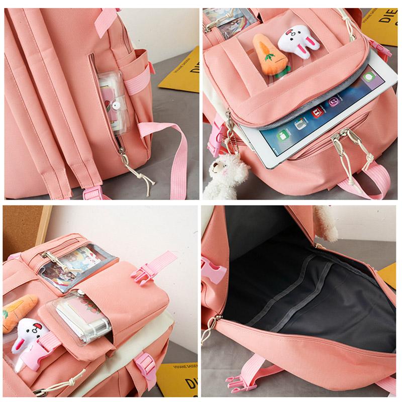 4 Pcs Sets Children's School Backpack Kawaii Women's Backpack Bookbag School Bags for Teens Girls Mochilas