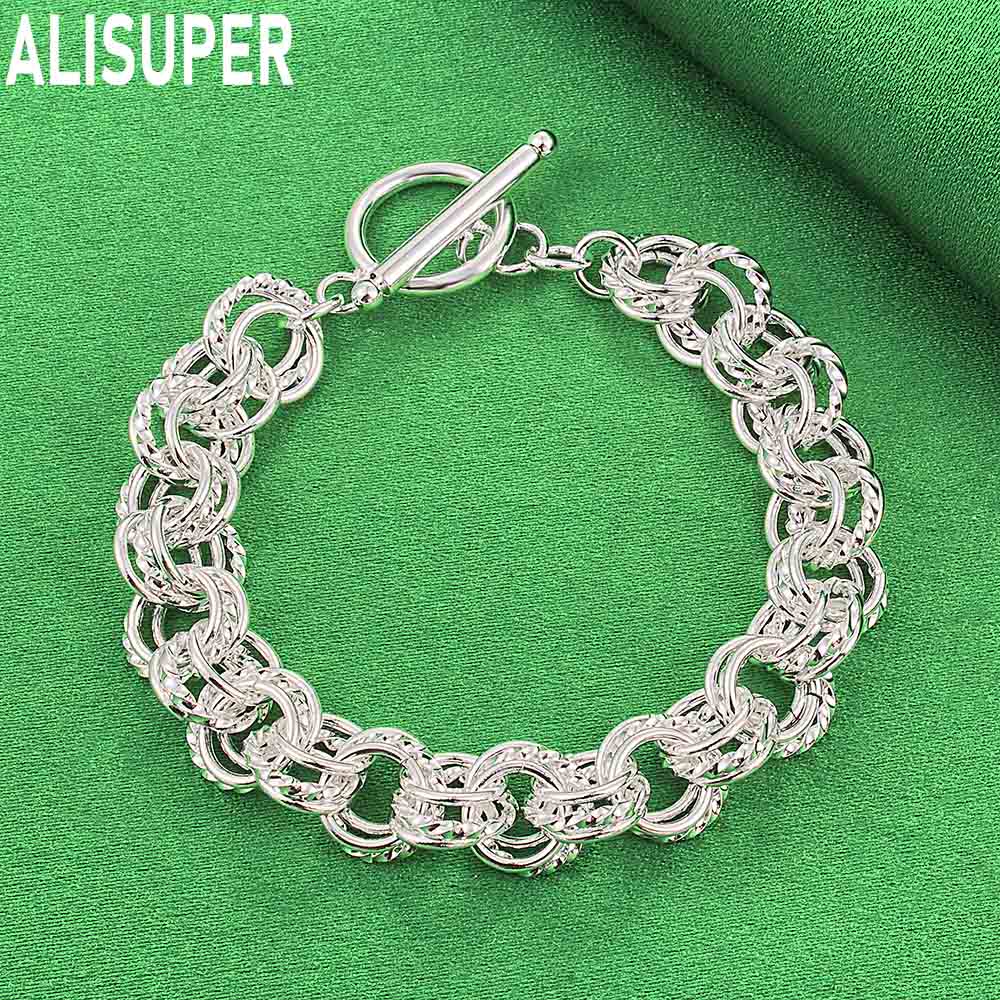 925 Sterling Silver Multi-Layer Twisted Circle Bracelet Gift Jewelry