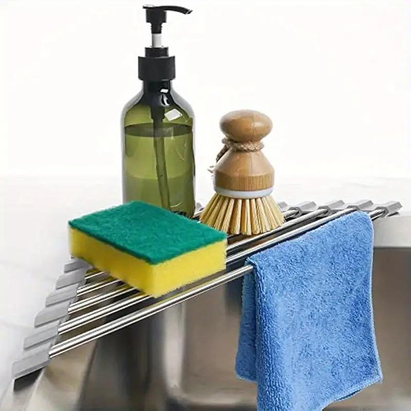 Roll Up Triangle Dish Drying Rack Kitchen Sink Organizer Corner Over The Sink Sponge Rag Holder Foldable Stainless Steel Drainer