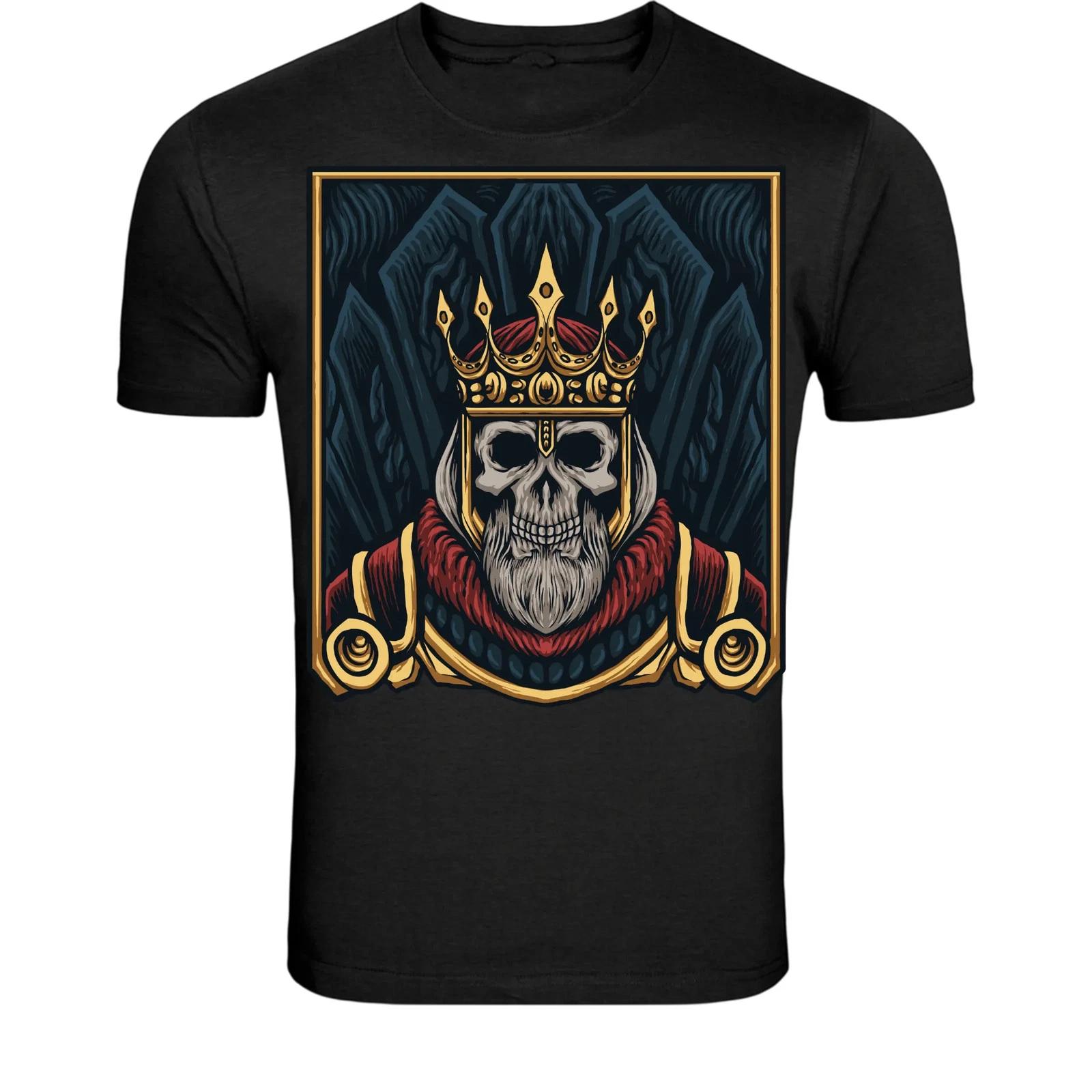 Skull King Crown T-Shirt - Dark Gothic Royal Skeleton Graphic Tee L