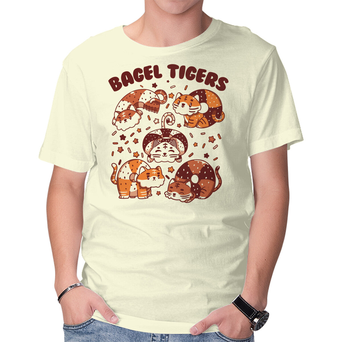 Unisex Crew Neck T-Shirt Bagel Tigers Graphic Short Sleeve Casual Tee XXXXL