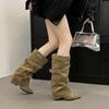 Retro Thin Heel High Boots Women's 2025 New Autumn and Winter Versatile Pointed Western Cowboy Boots Belt Buckle Fashion Boots