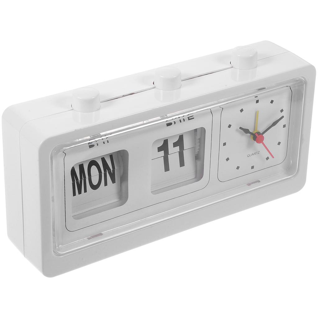 Simple Clock with Manual Date Week Adjustment Time Display Clock for Living Room Desk Use White